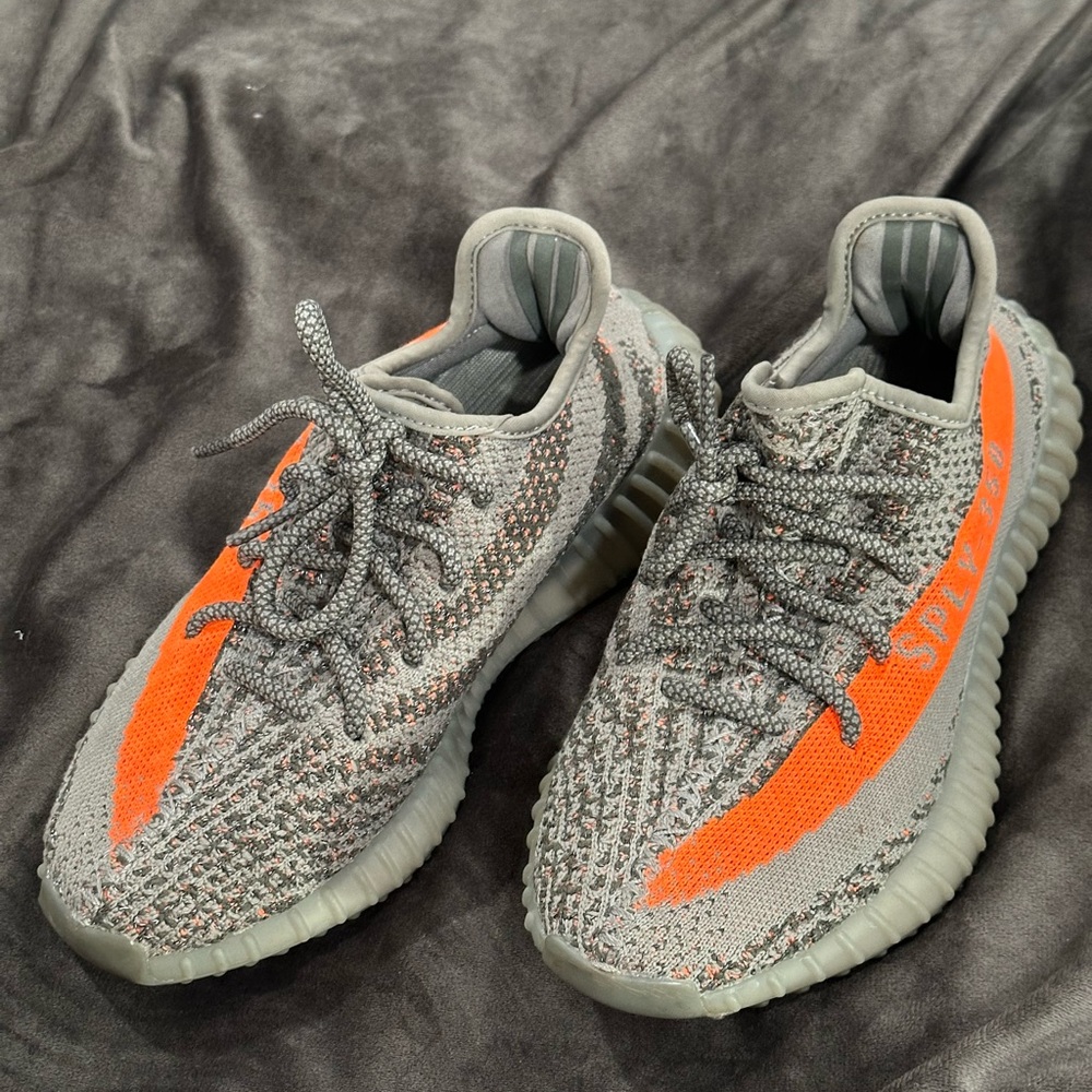 Yeezy Boost 350 Gray and Orange Knit Sneakers